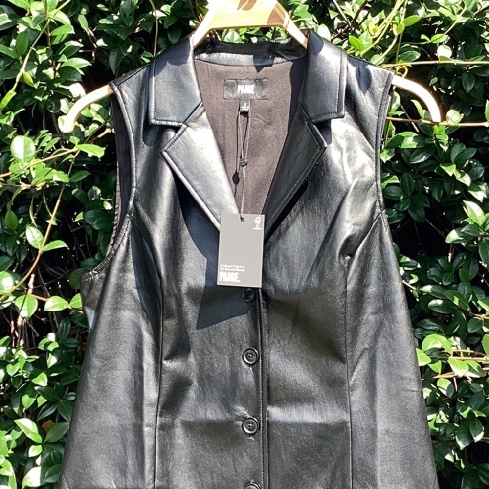 NWT PAIGE Graciella Sleeveless Button Down Faux Leather Mini Dress - Picture 10 of 14